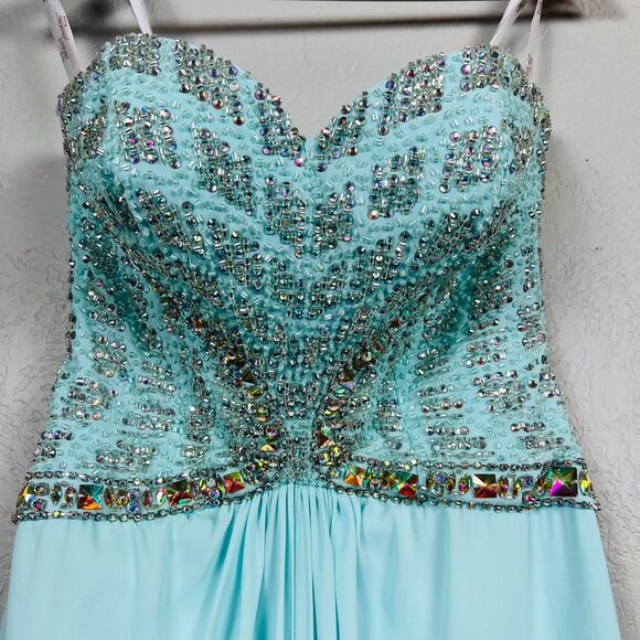Tony Bowls Formal Gown Evening Dress Mint Teal Strapless Sweetheart Jewel 2 - Picture 2 of 11